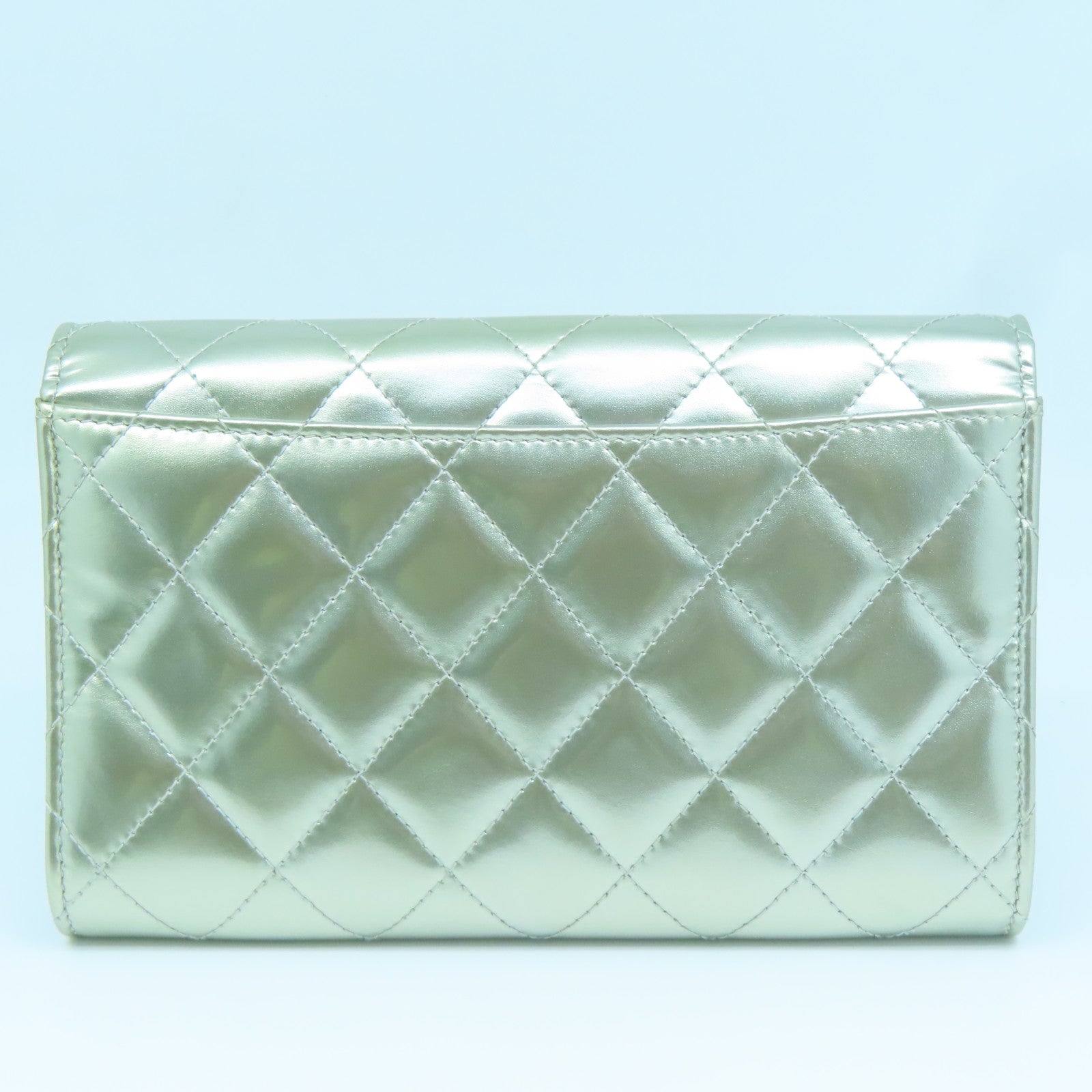CHANEL 菱格漆皮皮革Chain Shoulder Bag銀扣鏈帶肩背袋銀色
