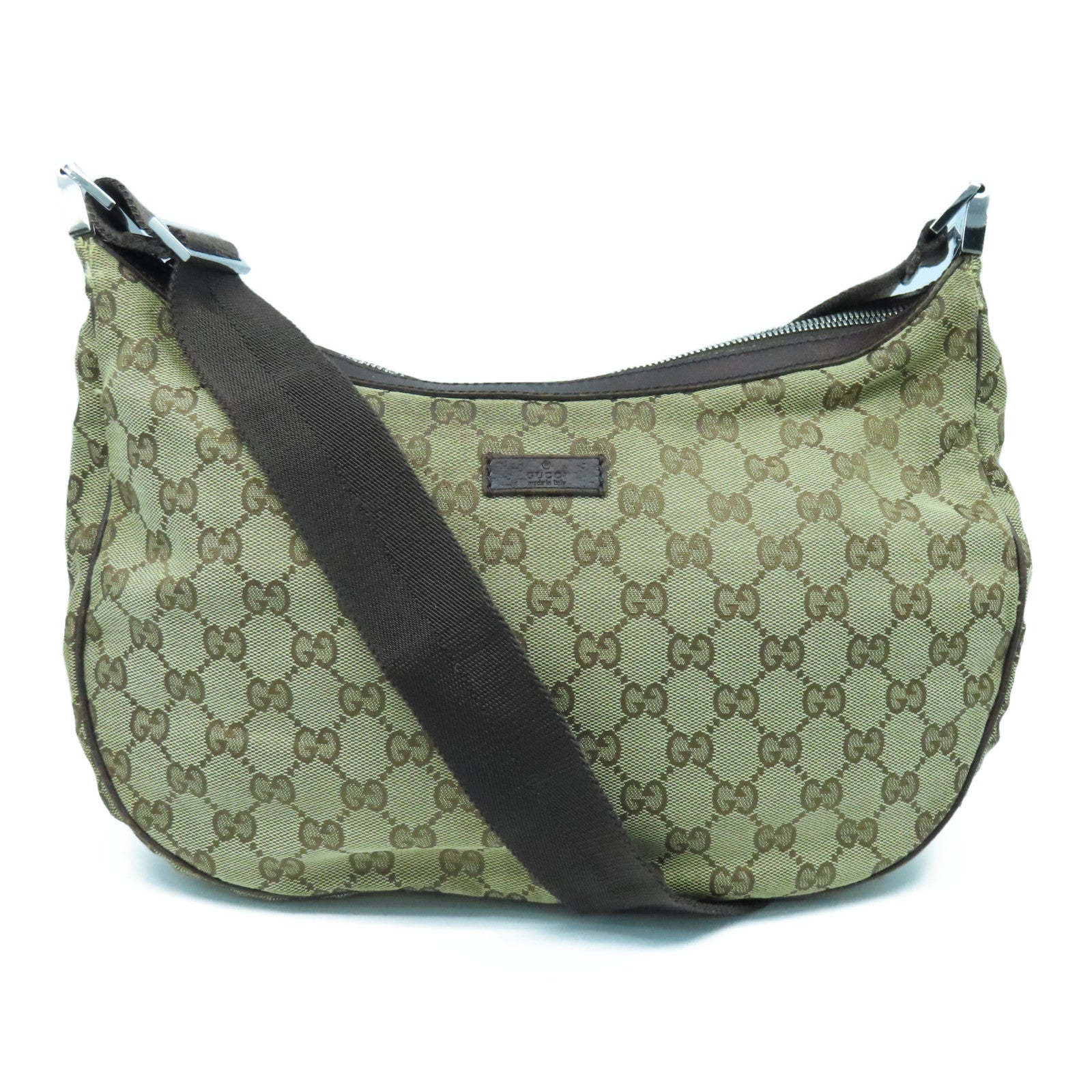 GUCCI 帆布Shoulder Bag銀扣肩背袋啡色
