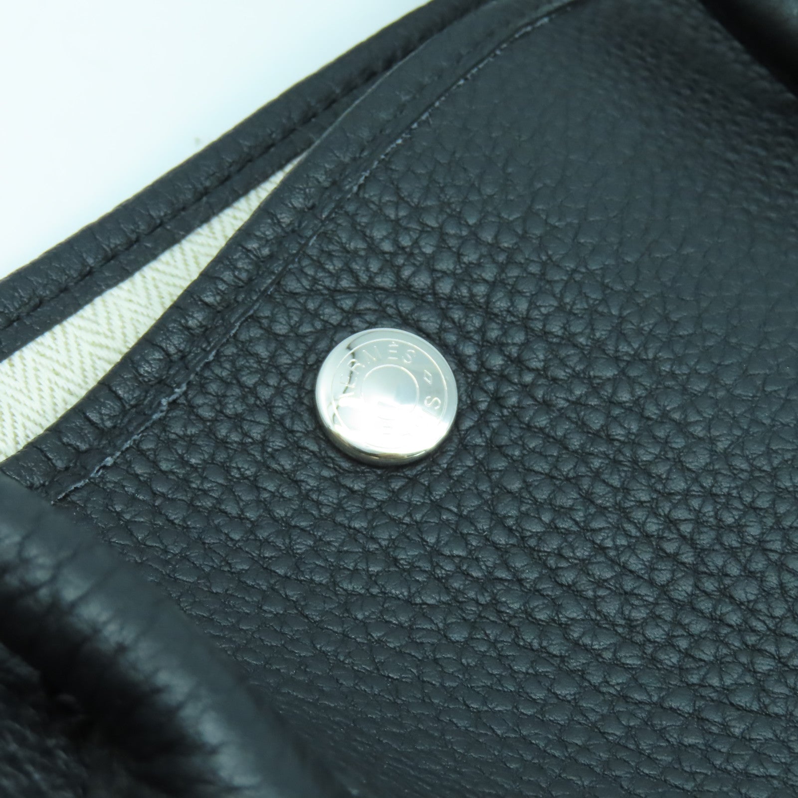 HERMES Country皮革Garden Party PM銀扣手挽袋Noir黑色