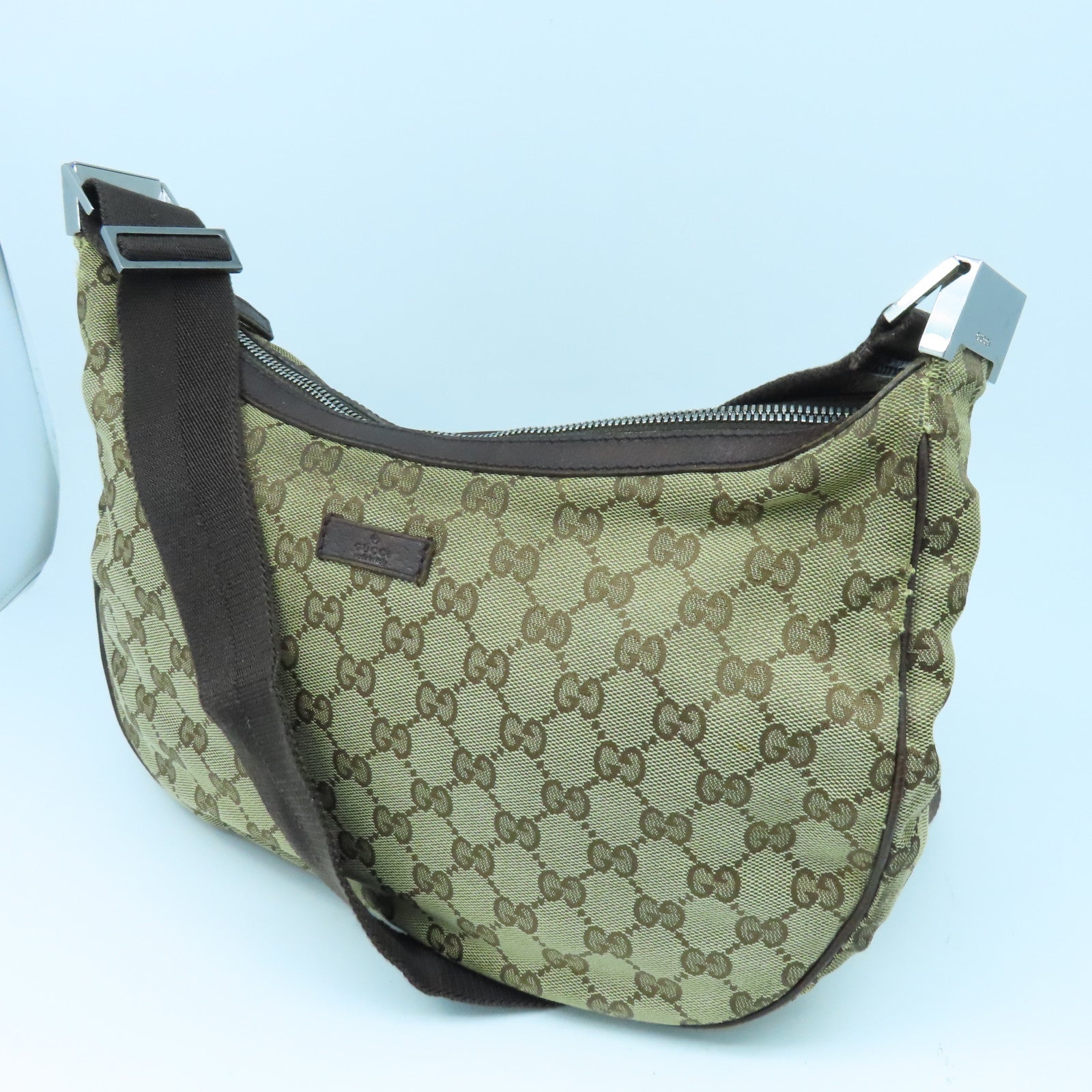 GUCCI 帆布Shoulder Bag銀扣肩背袋啡色