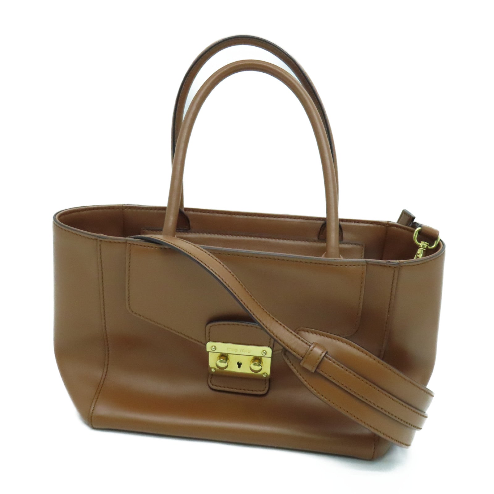 Miu Miu 牛皮皮革2way Shoulder Bag金扣手挽肩背两用袋啡色
