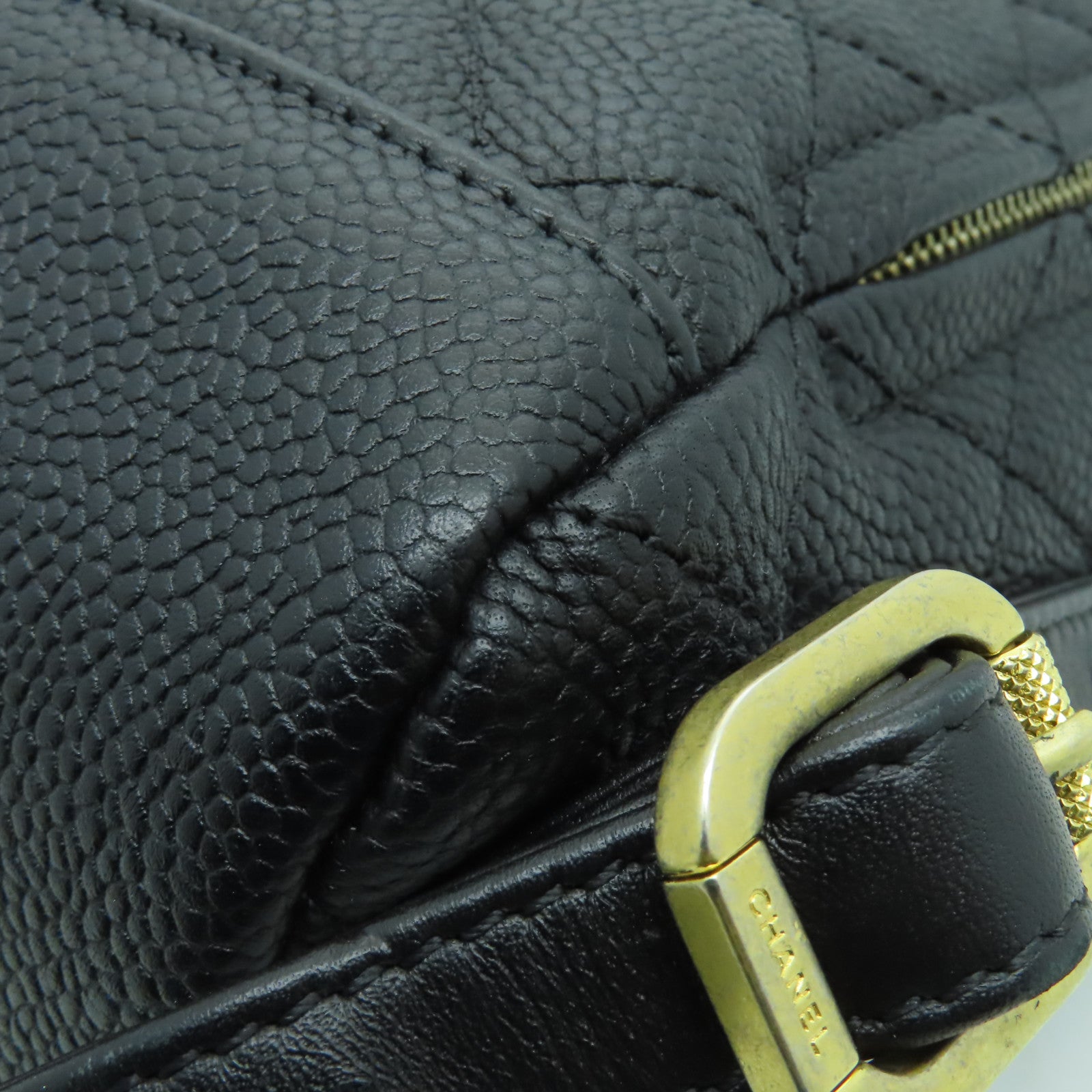 CHANEL 菱格Caviar皮革Backpack金扣背包黑色