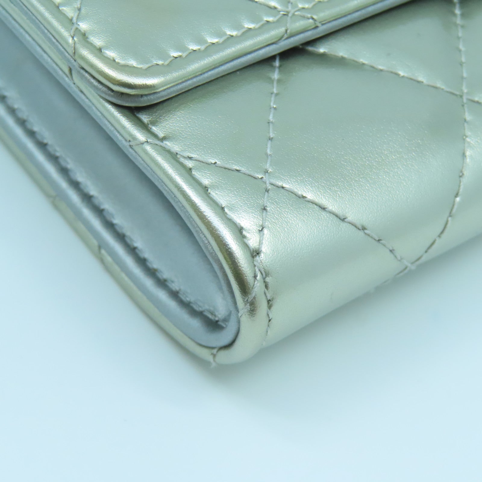 CHANEL 菱格漆皮皮革Chain Shoulder Bag銀扣鏈帶肩背袋銀色