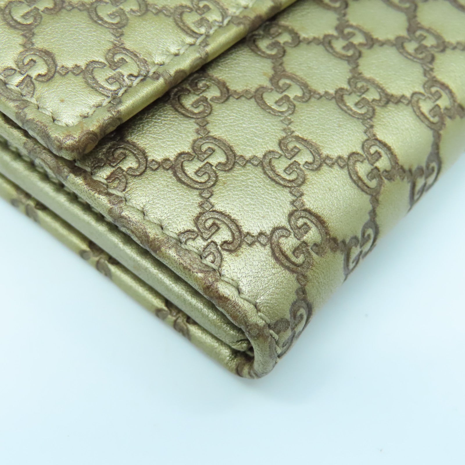 GUCCI 牛皮皮革Chain Shoulder金扣链带肩背袋金色