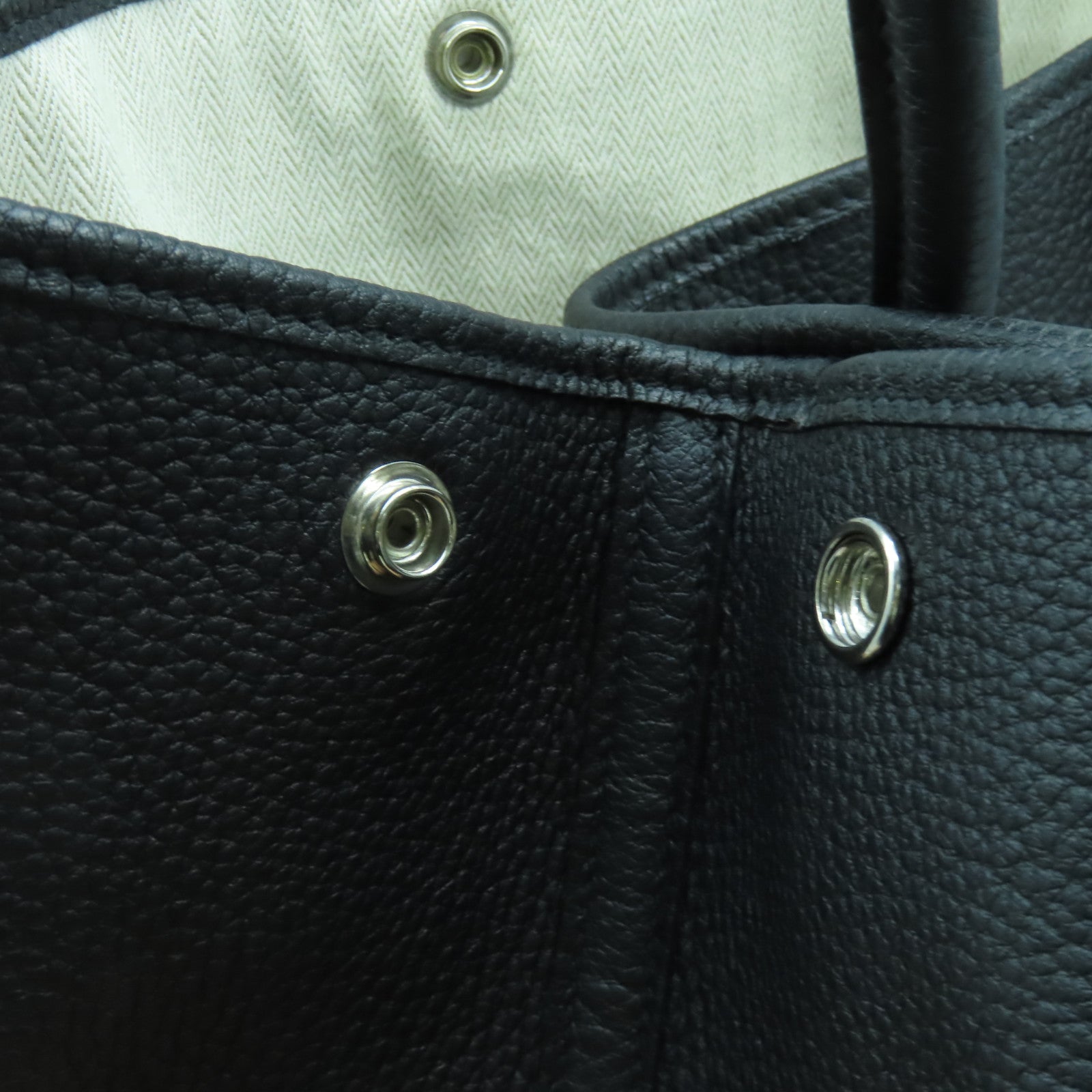HERMES Country皮革Garden Party PM銀扣手挽袋Noir黑色