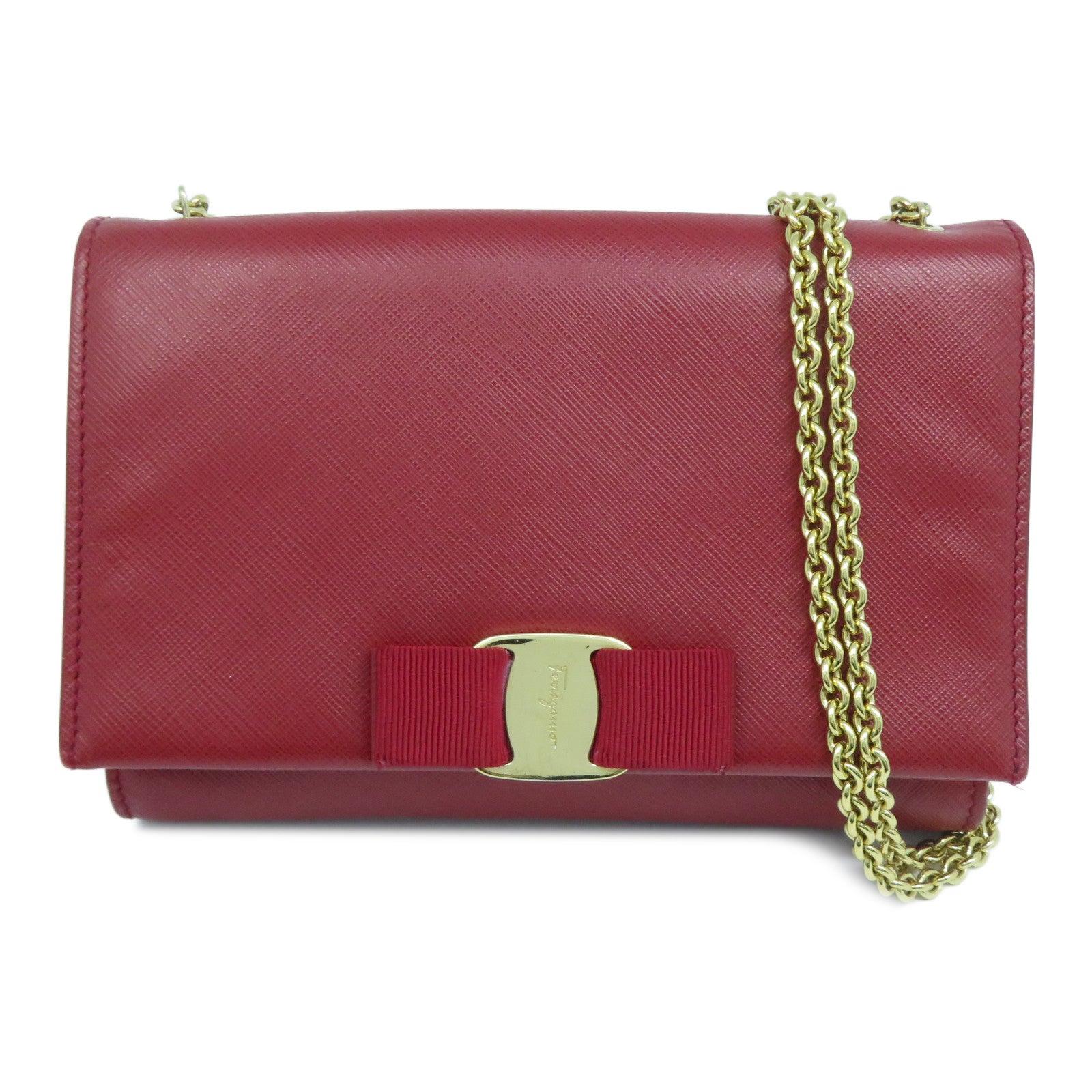 Salvatore Ferragamo 牛皮皮革Chain Shoulder Bag金扣鏈帶肩背袋紅色