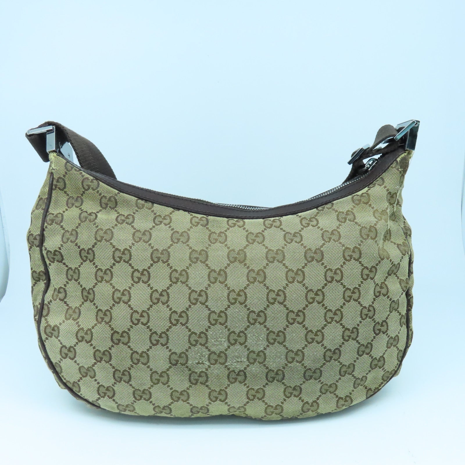 GUCCI 帆布Shoulder Bag銀扣肩背袋啡色