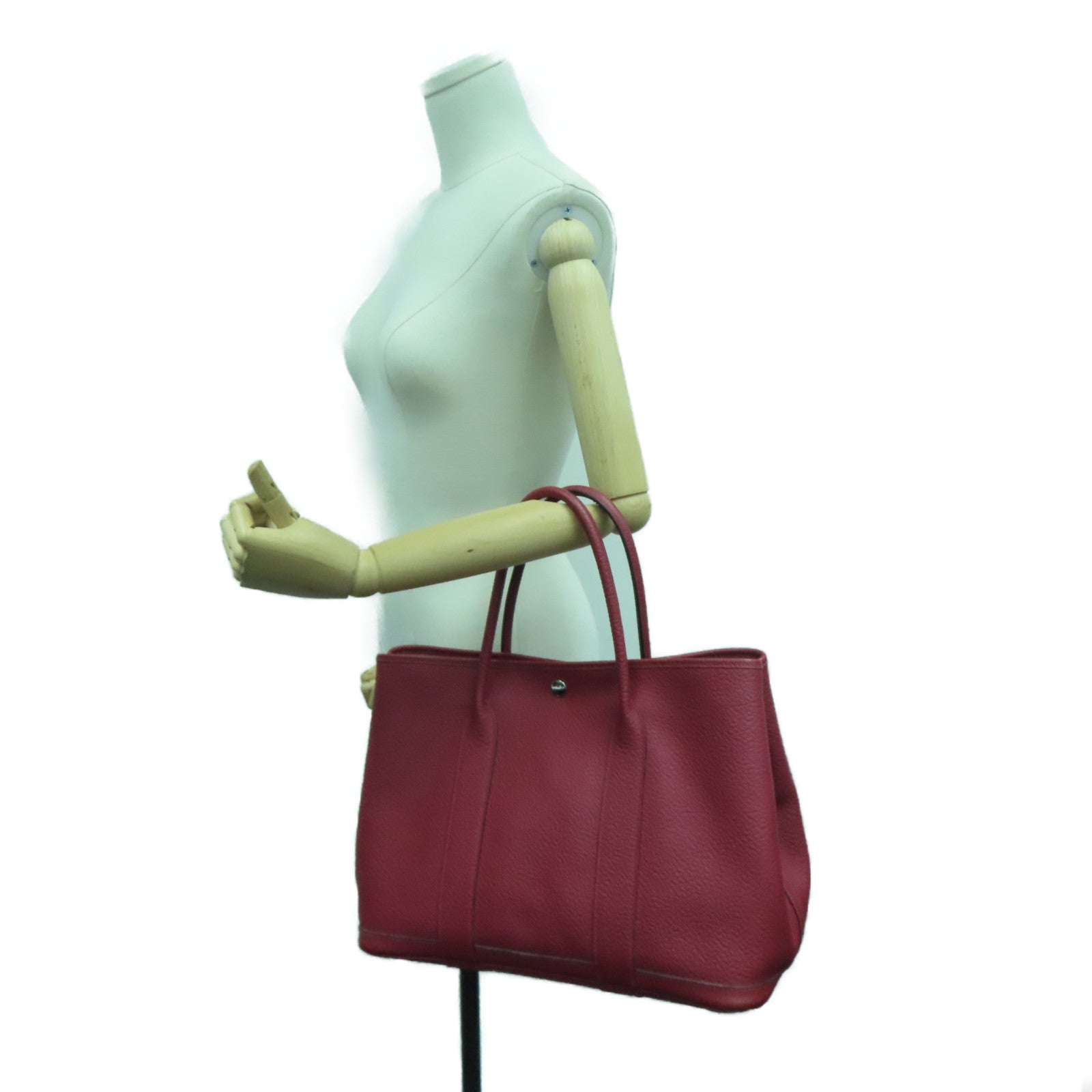 HERMES [Sharp Reduction Offer] Negonda Leather Garden Party PM Silver Buckle Shoulder Bag Red
