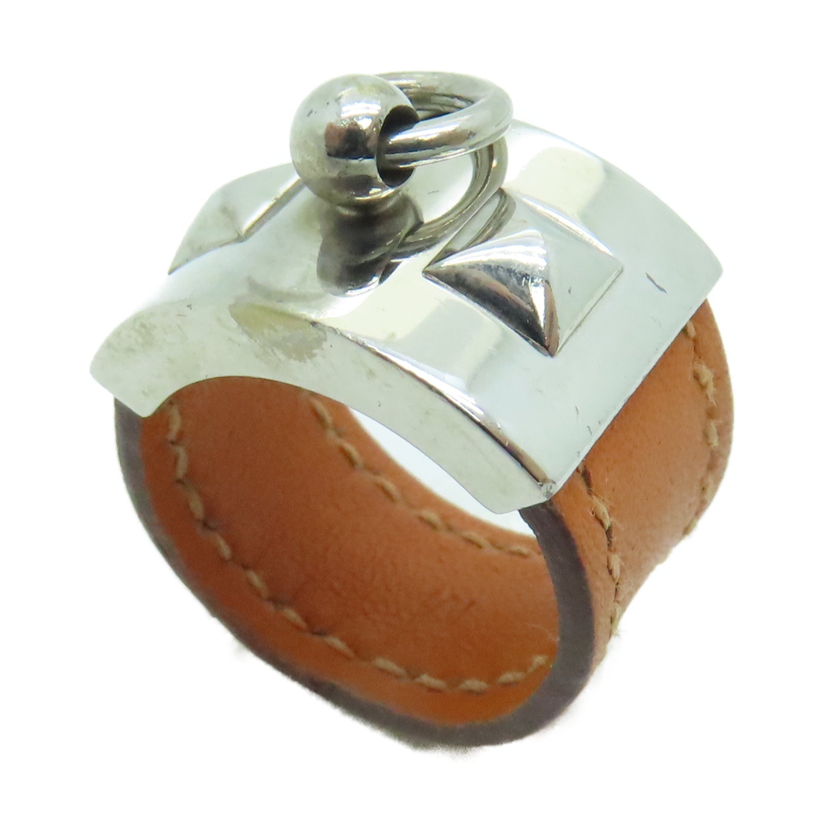 HERMES Veau Swift皮革Ring银扣戒指US#7