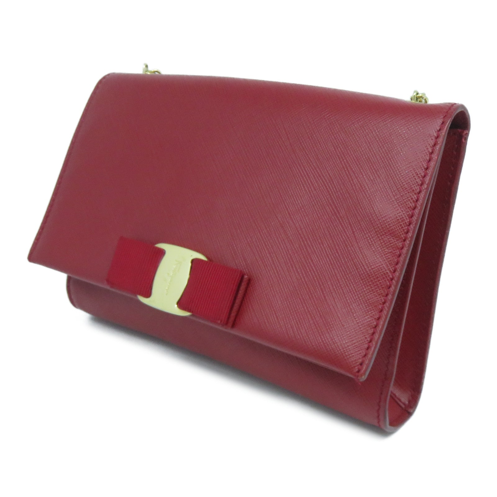 Salvatore Ferragamo 牛皮皮革Chain Shoulder Bag金扣鏈帶肩背袋紅色