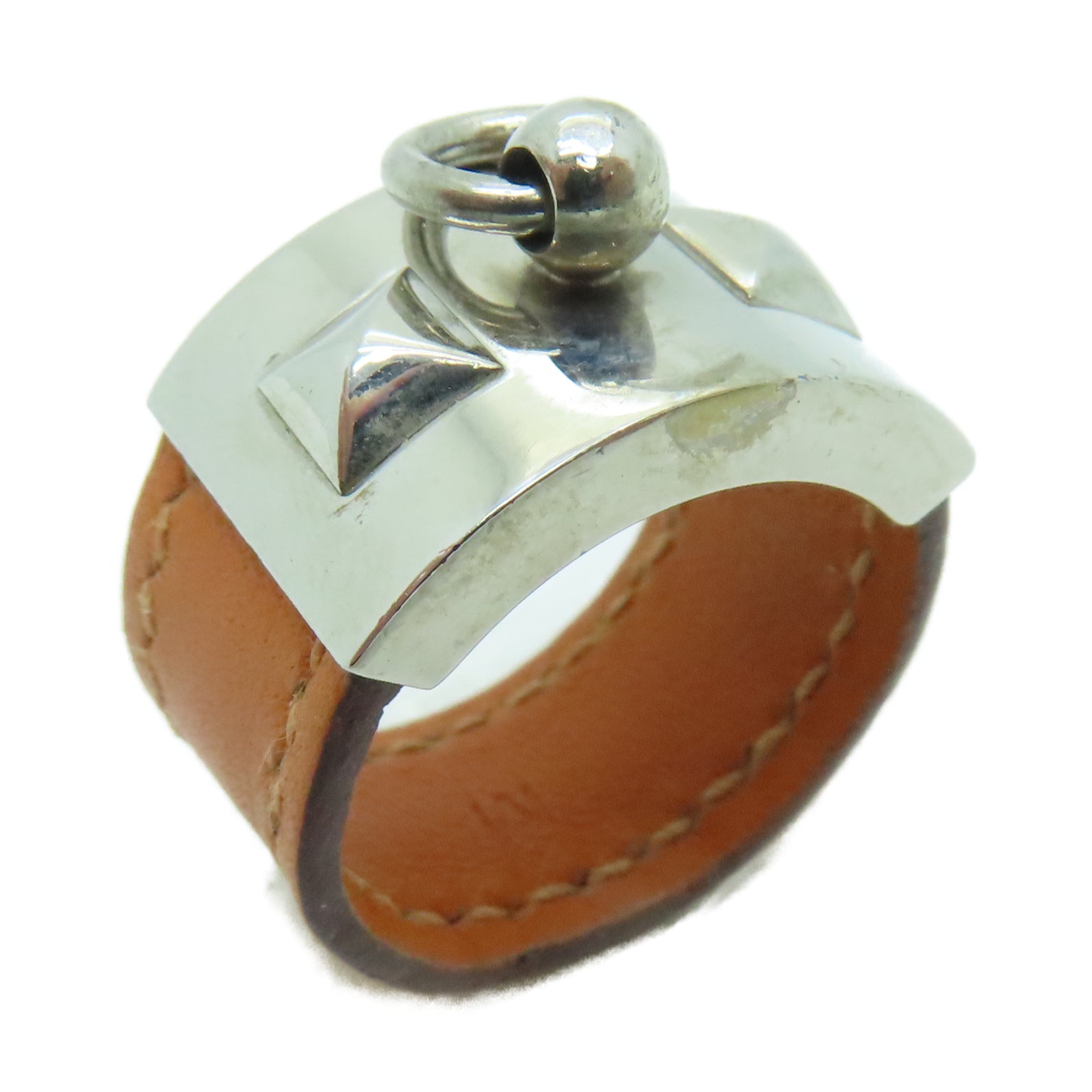 HERMES Veau Swift皮革Ring银扣戒指US#7