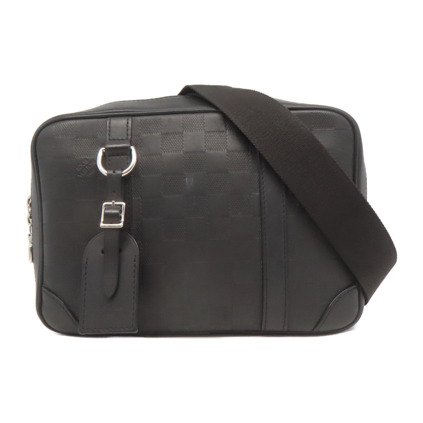 LOUIS VUITTON Damier Infini Sirius Messenger Bag銀扣肩背袋黑色