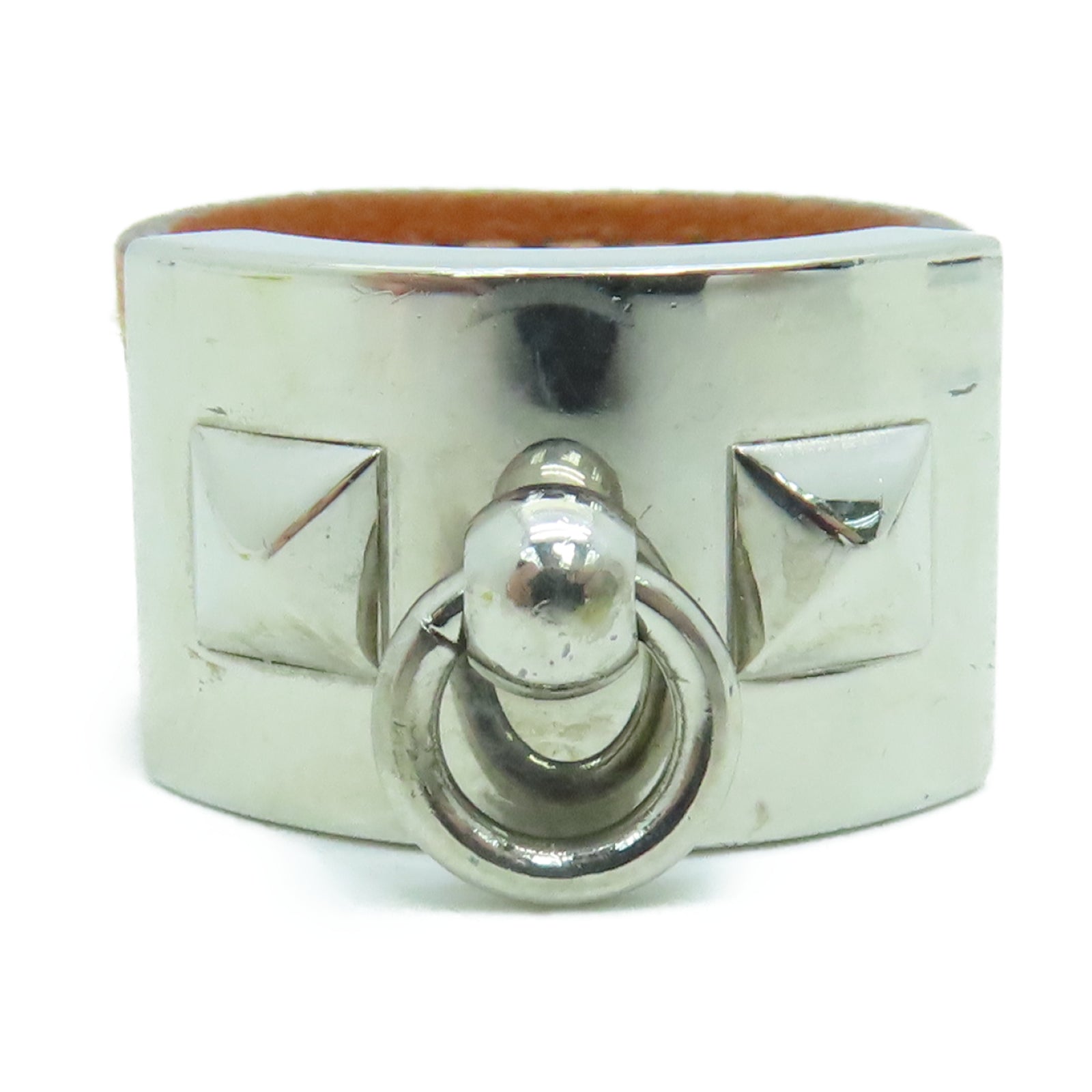 HERMES Veau Swift皮革Ring银扣戒指US#7