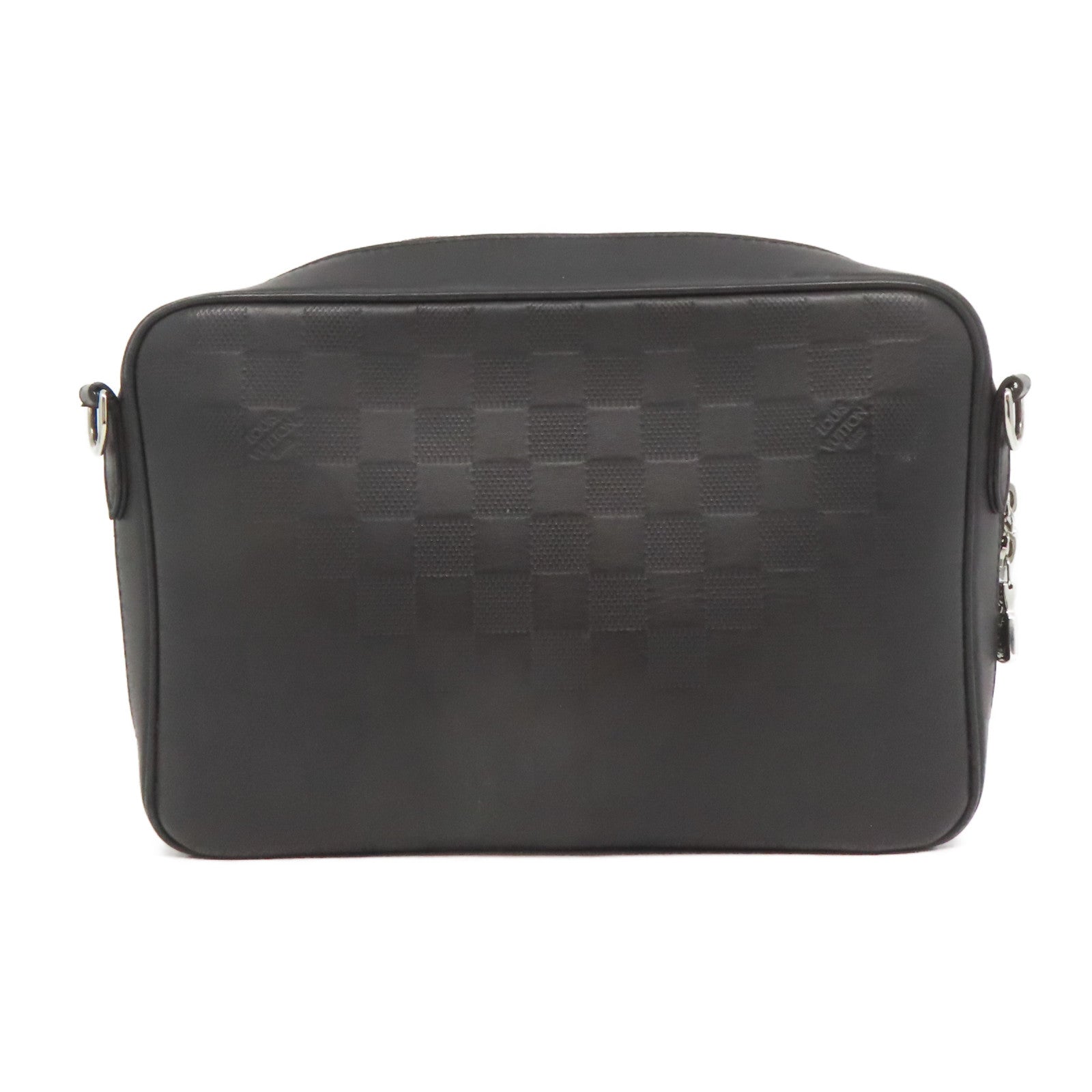 LOUIS VUITTON Damier Infini Sirius Messenger Bag銀扣肩背袋黑色