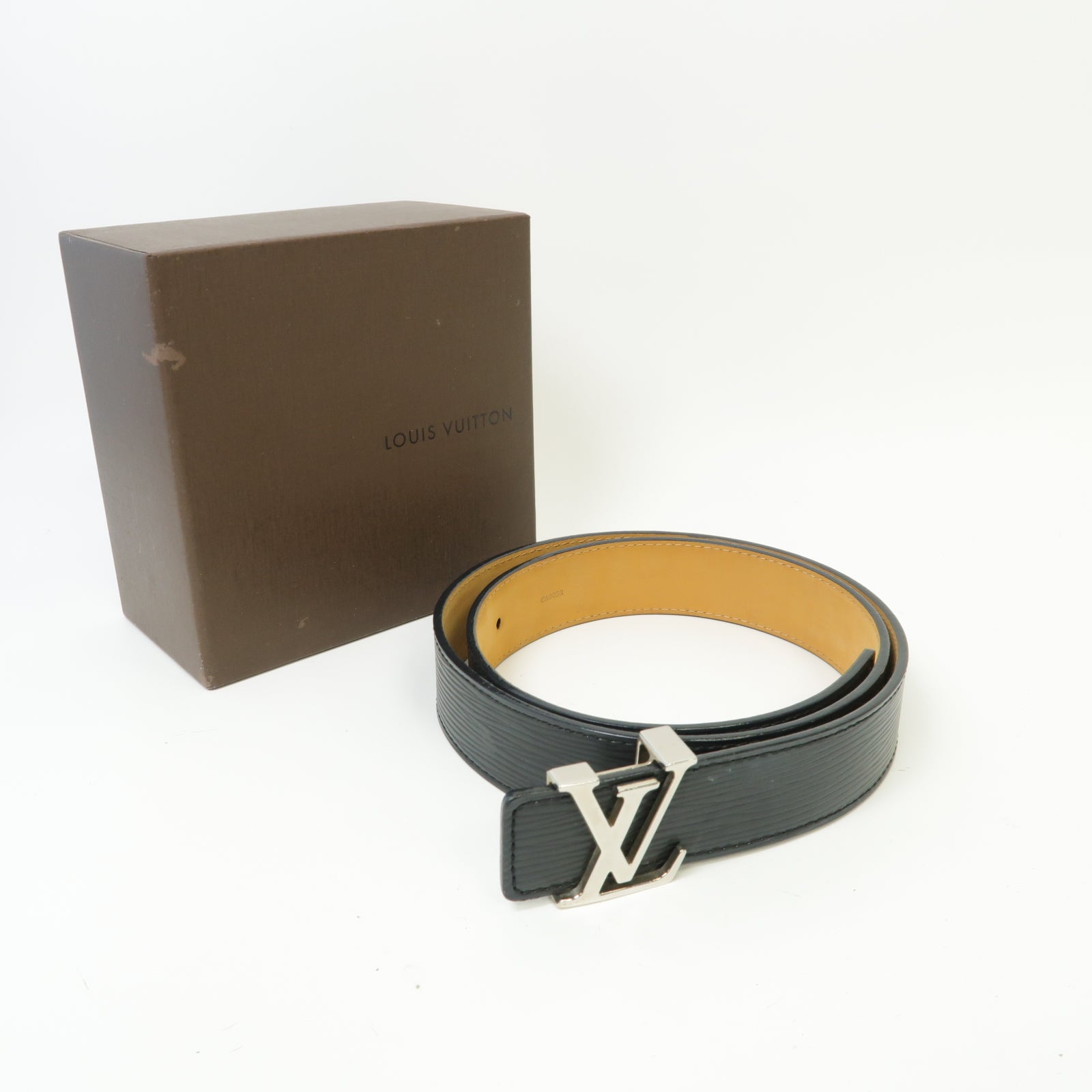 LOUIS VUITTON Epi Belt銀扣皮帶黒色