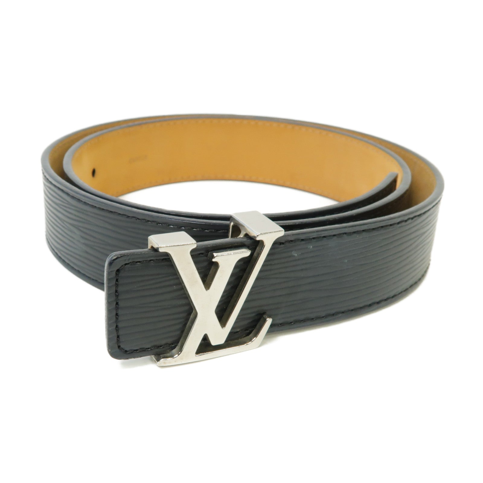 LOUIS VUITTON Epi Belt銀扣皮帶黒色