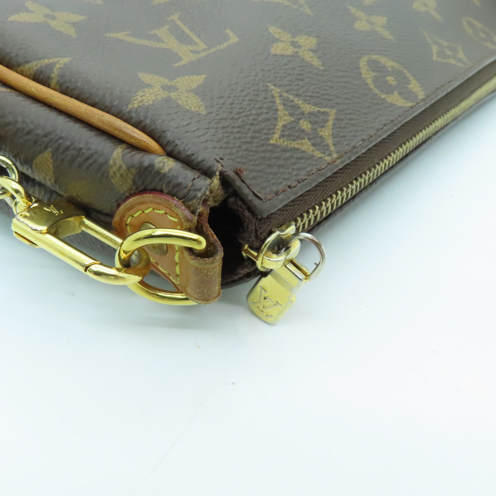 LOUIS VUITTON Monogram Eva Gold Buckle Handle Shoulder Bag Brown
