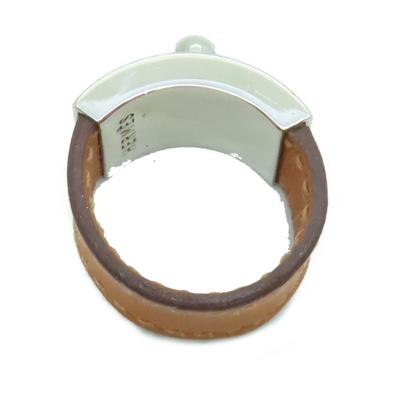 HERMES Veau Swift皮革Ring银扣戒指US#7