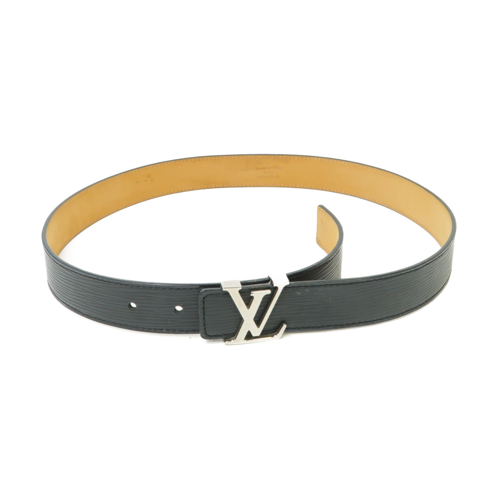LOUIS VUITTON Epi Belt銀扣皮帶黒色