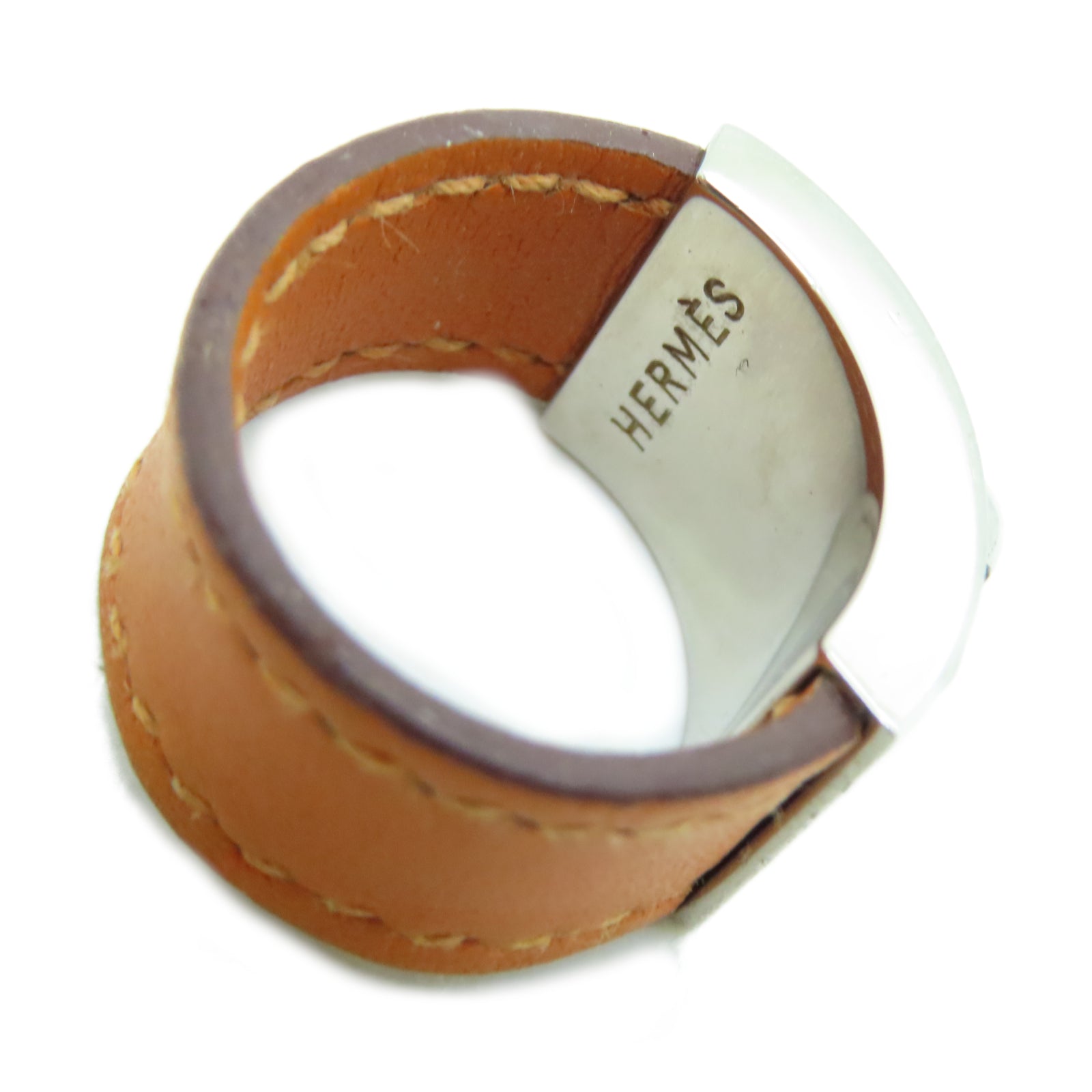 HERMES Veau Swift皮革Ring银扣戒指US#7