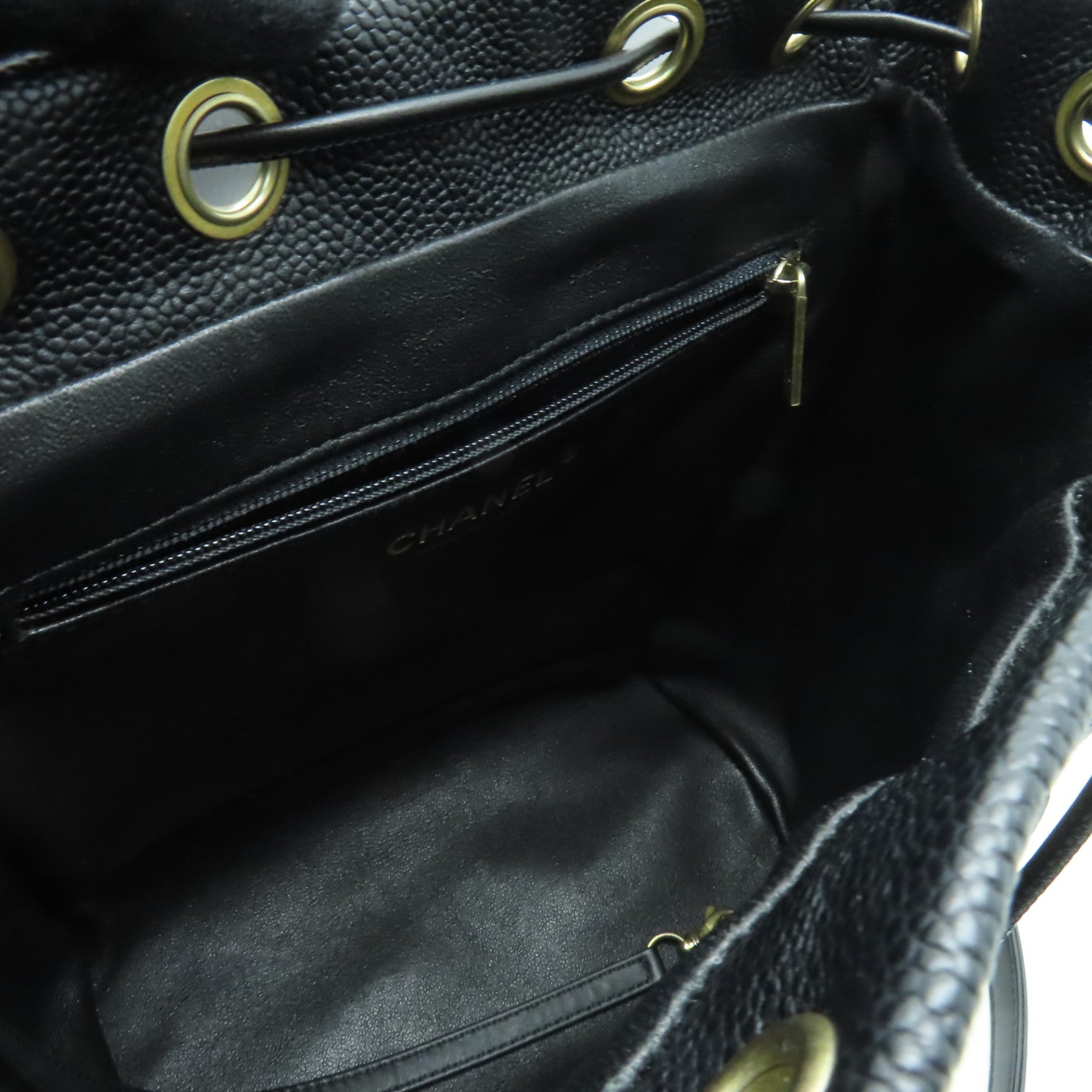 CHANEL 菱格Caviar皮革Backpack金扣背包黑色
