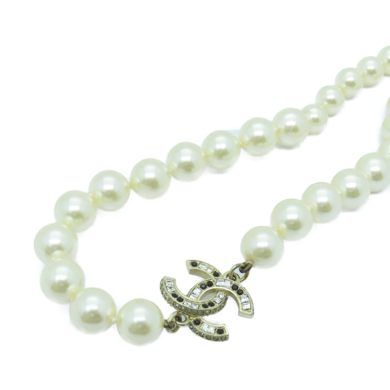 CHANEL 仿珍珠/金屬Necklace金扣項鍊白色