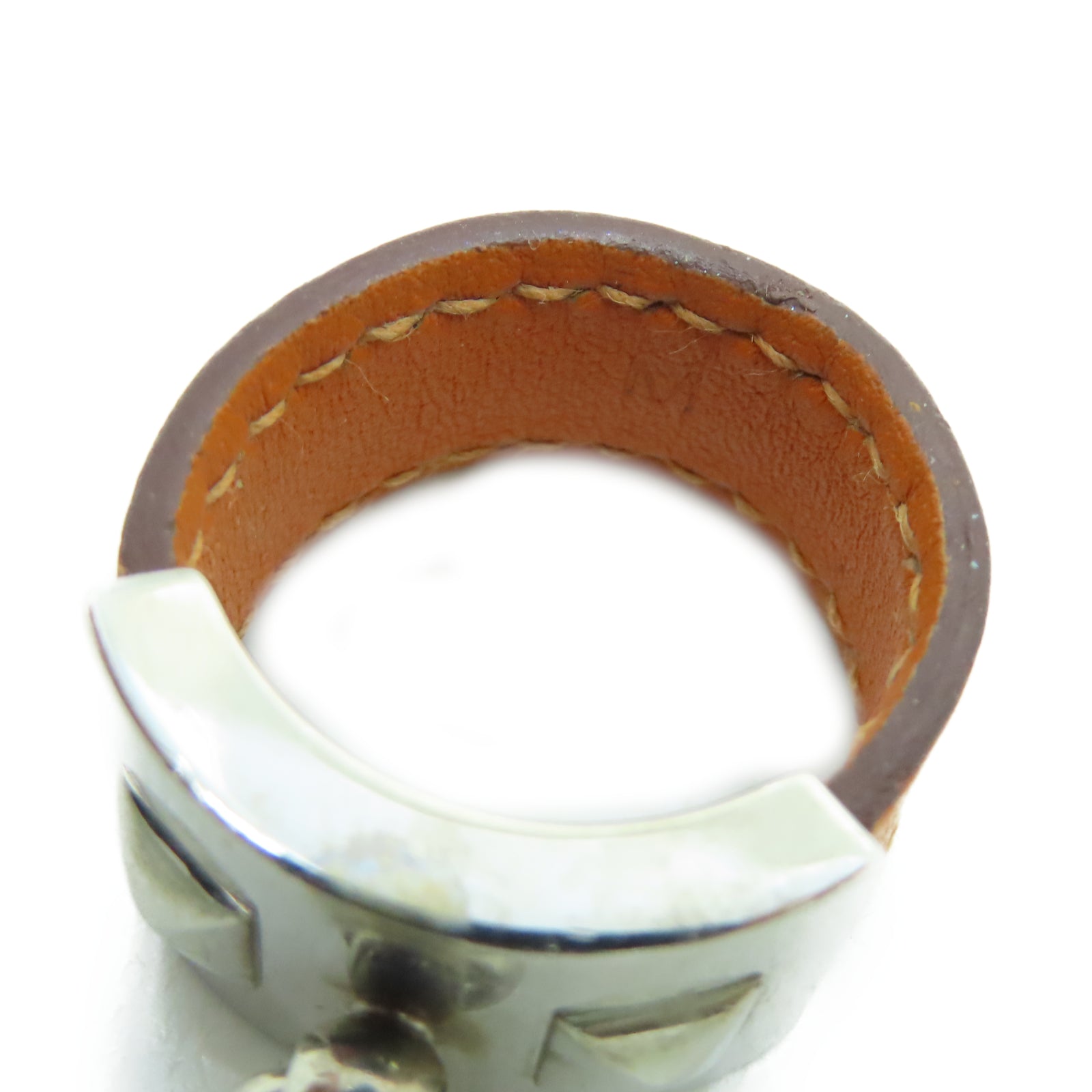 HERMES Veau Swift皮革Ring银扣戒指US#7