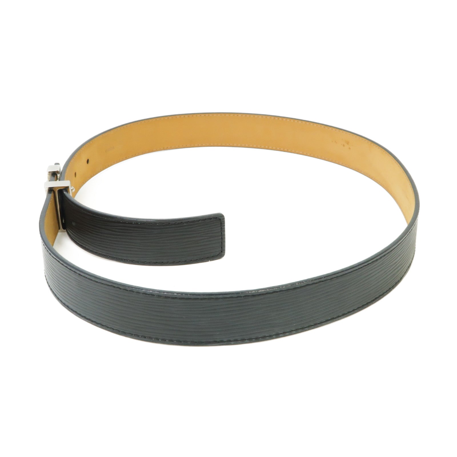 LOUIS VUITTON Epi Belt銀扣皮帶黒色