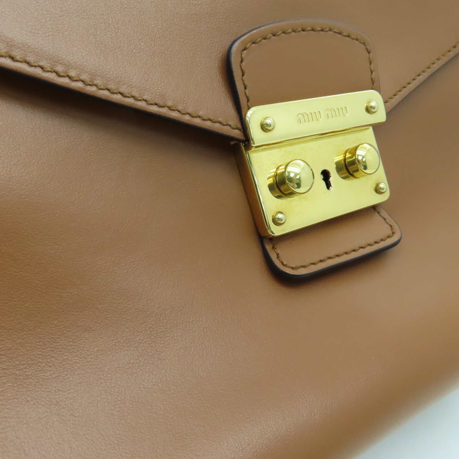 Miu Miu 牛皮皮革2way Shoulder Bag金扣手挽肩背两用袋啡色