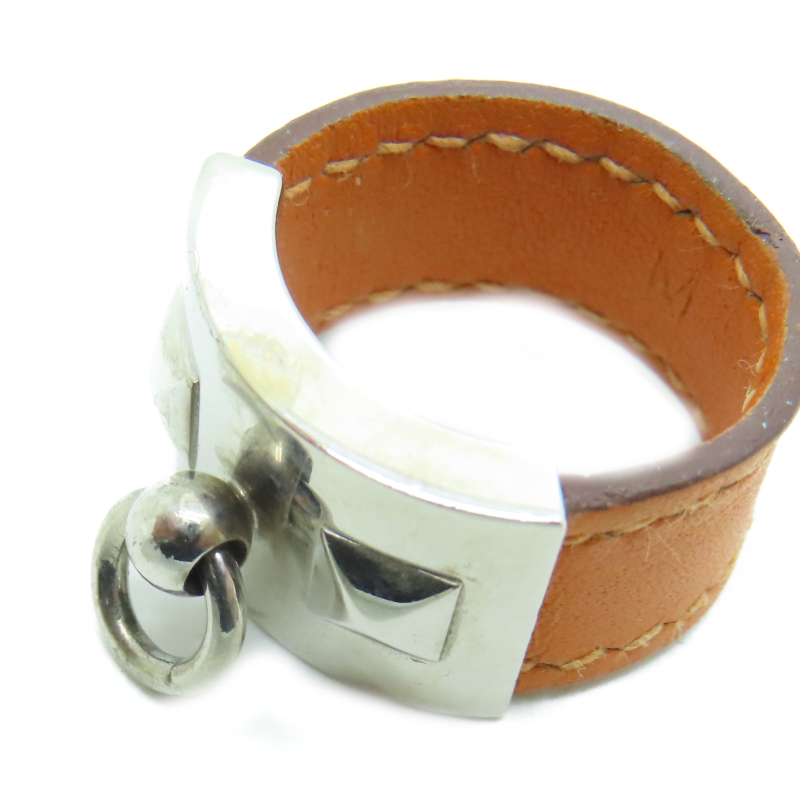 HERMES Veau Swift皮革Ring银扣戒指US#7