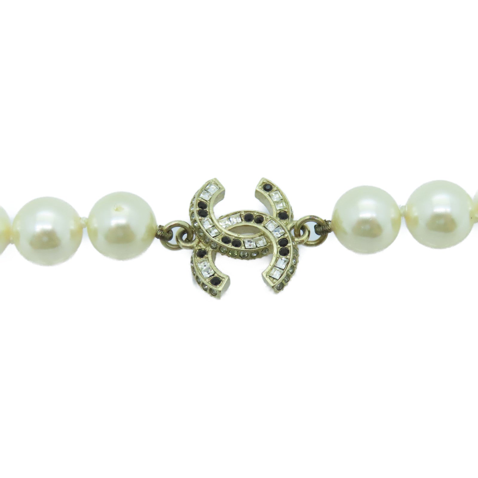 CHANEL 仿珍珠/金屬Necklace金扣項鍊白色
