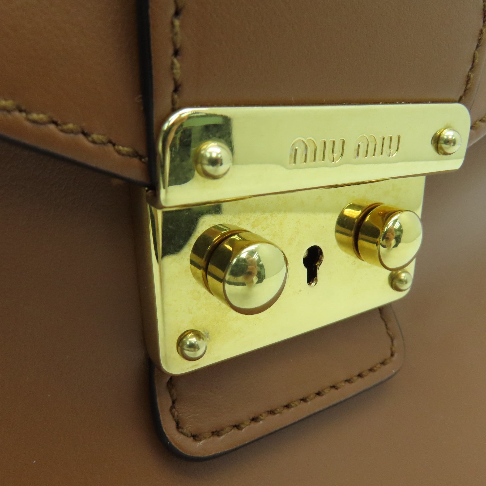 Miu Miu 牛皮皮革2way Shoulder Bag金扣手挽肩背两用袋啡色