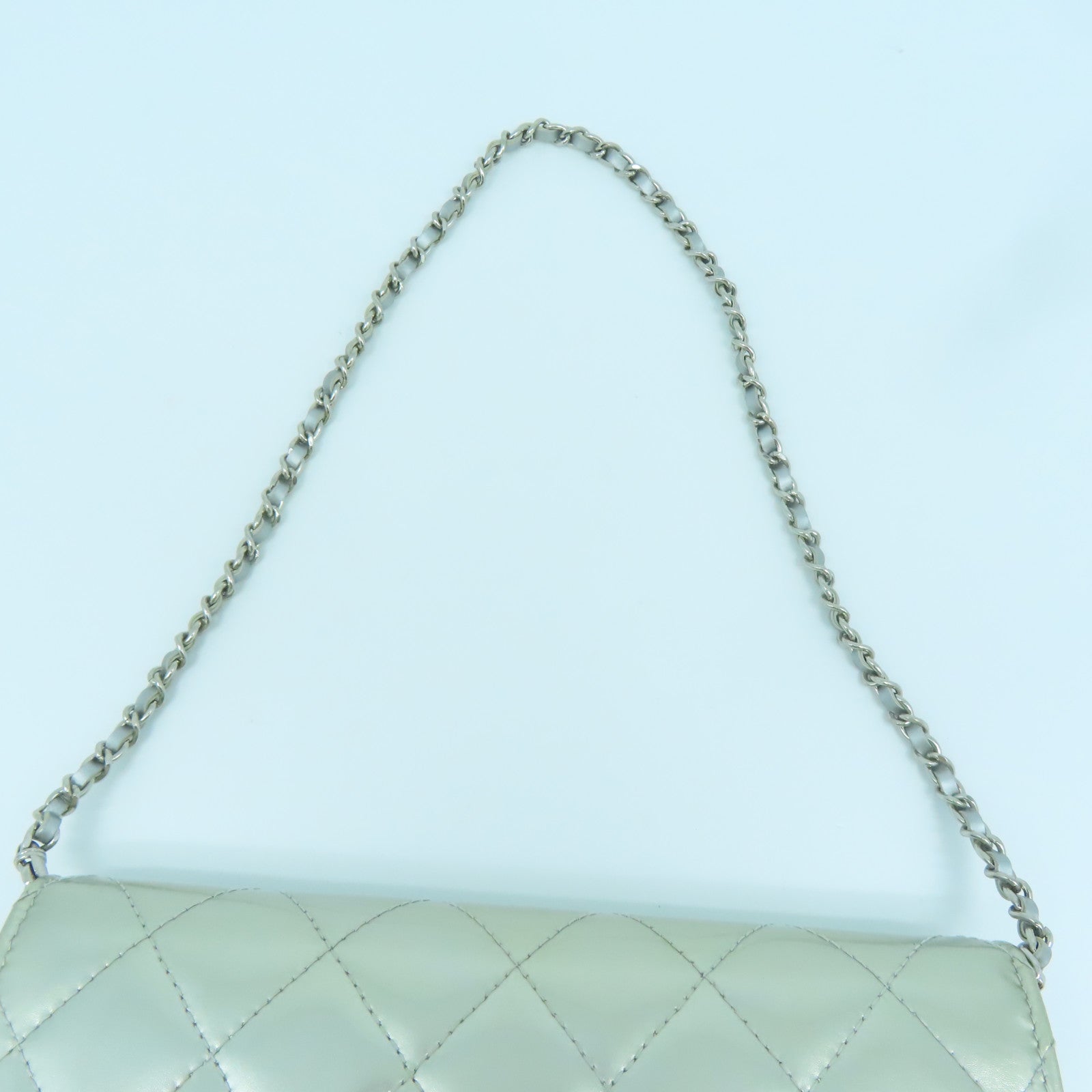 CHANEL 菱格漆皮皮革Chain Shoulder Bag銀扣鏈帶肩背袋銀色