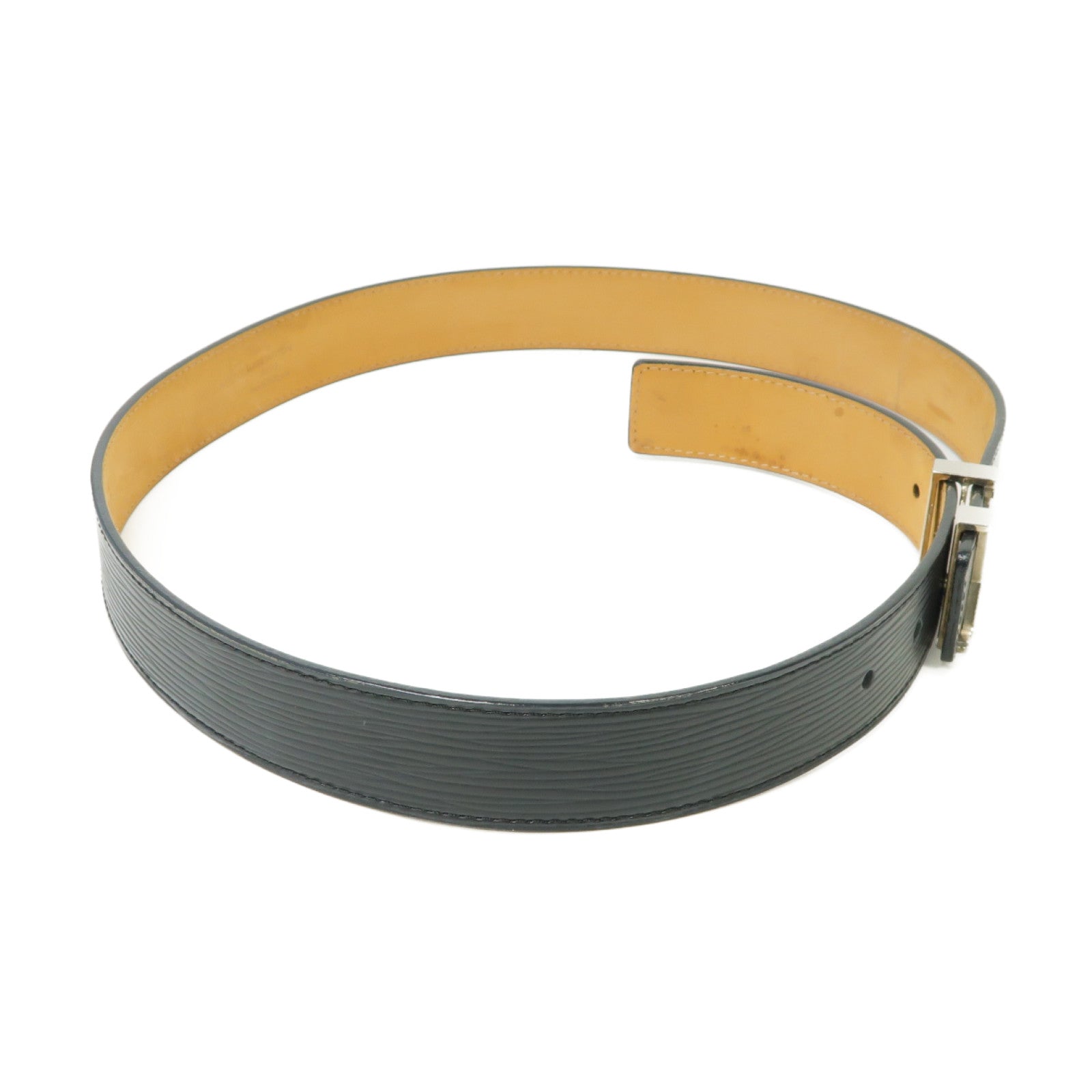LOUIS VUITTON Epi Belt銀扣皮帶黒色