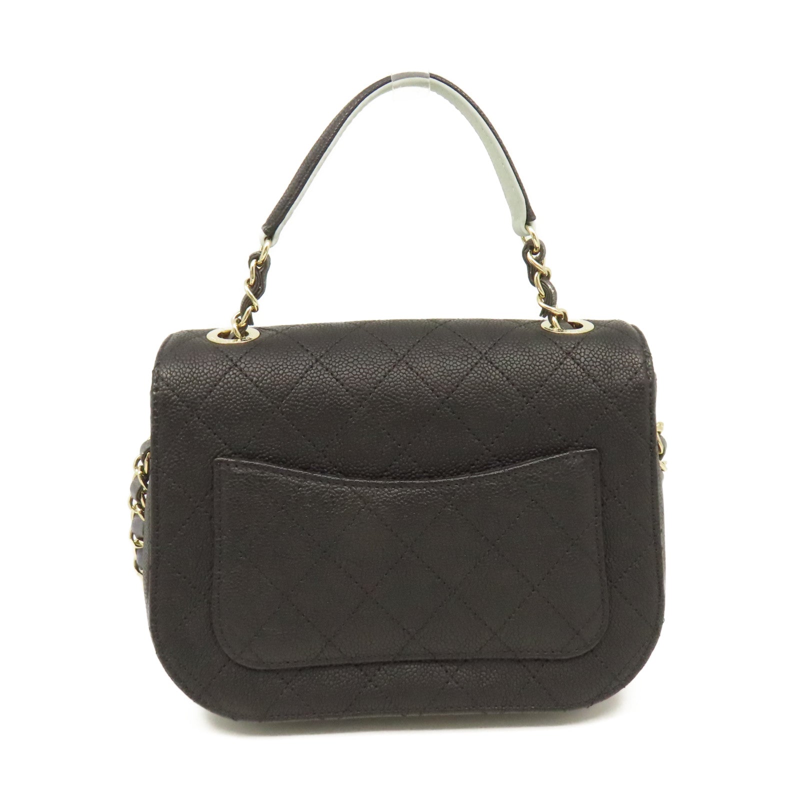 CHANEL 菱格Caviar皮革2Way Shoulder Bag金扣鏈帶手挽肩背兩用袋黑色