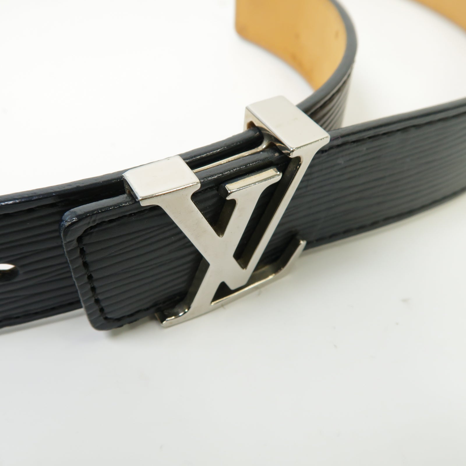 LOUIS VUITTON Epi Belt銀扣皮帶黒色