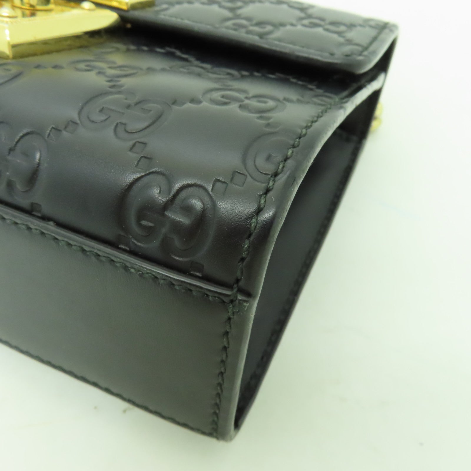 GUCCI 牛皮皮革Chain Shoulder Bag金扣鏈帶肩背袋黒色