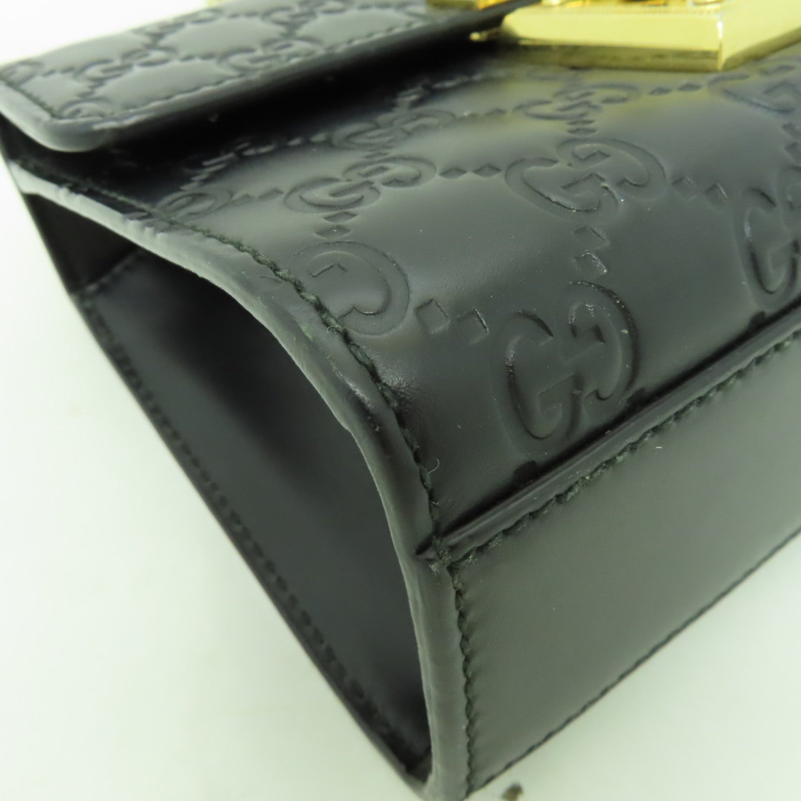 GUCCI 牛皮皮革Chain Shoulder Bag金扣鏈帶肩背袋黒色