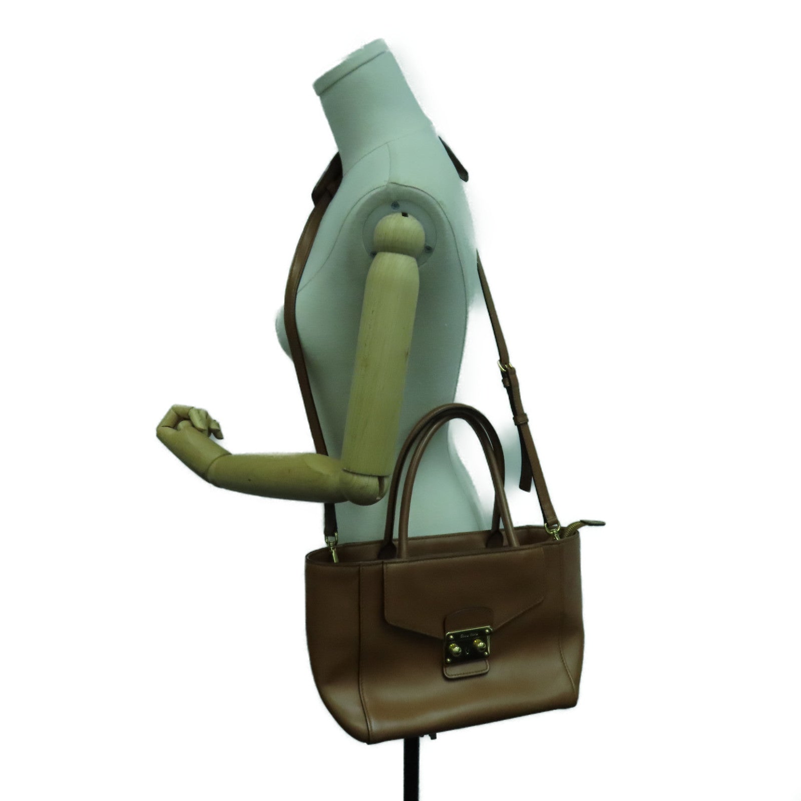 Miu Miu 牛皮皮革2way Shoulder Bag金扣手挽肩背两用袋啡色