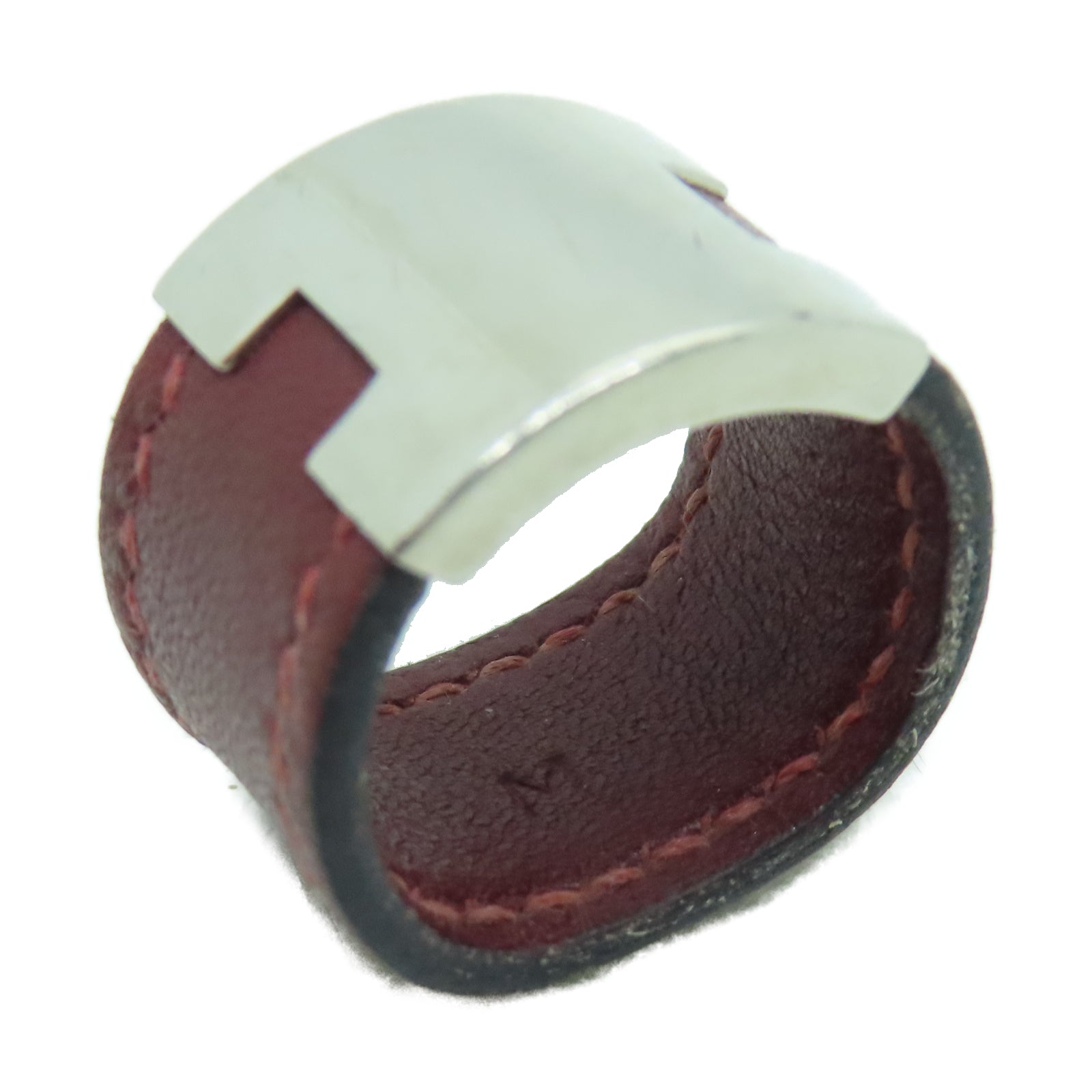 HERMES Veau Swift皮革Ring银扣戒指US#7