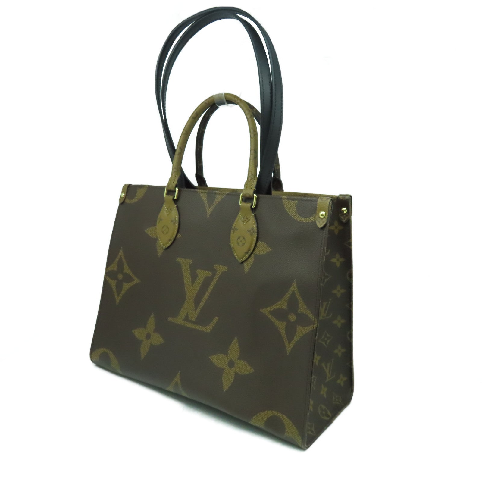 LOUIS VUITTON Monogram Giant On The Go MM金扣手挽肩背兩用袋啡色