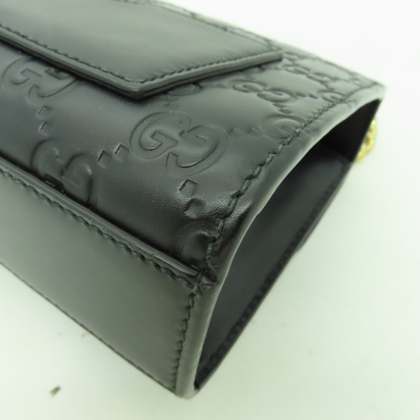 GUCCI 牛皮皮革Chain Shoulder Bag金扣鏈帶肩背袋黒色