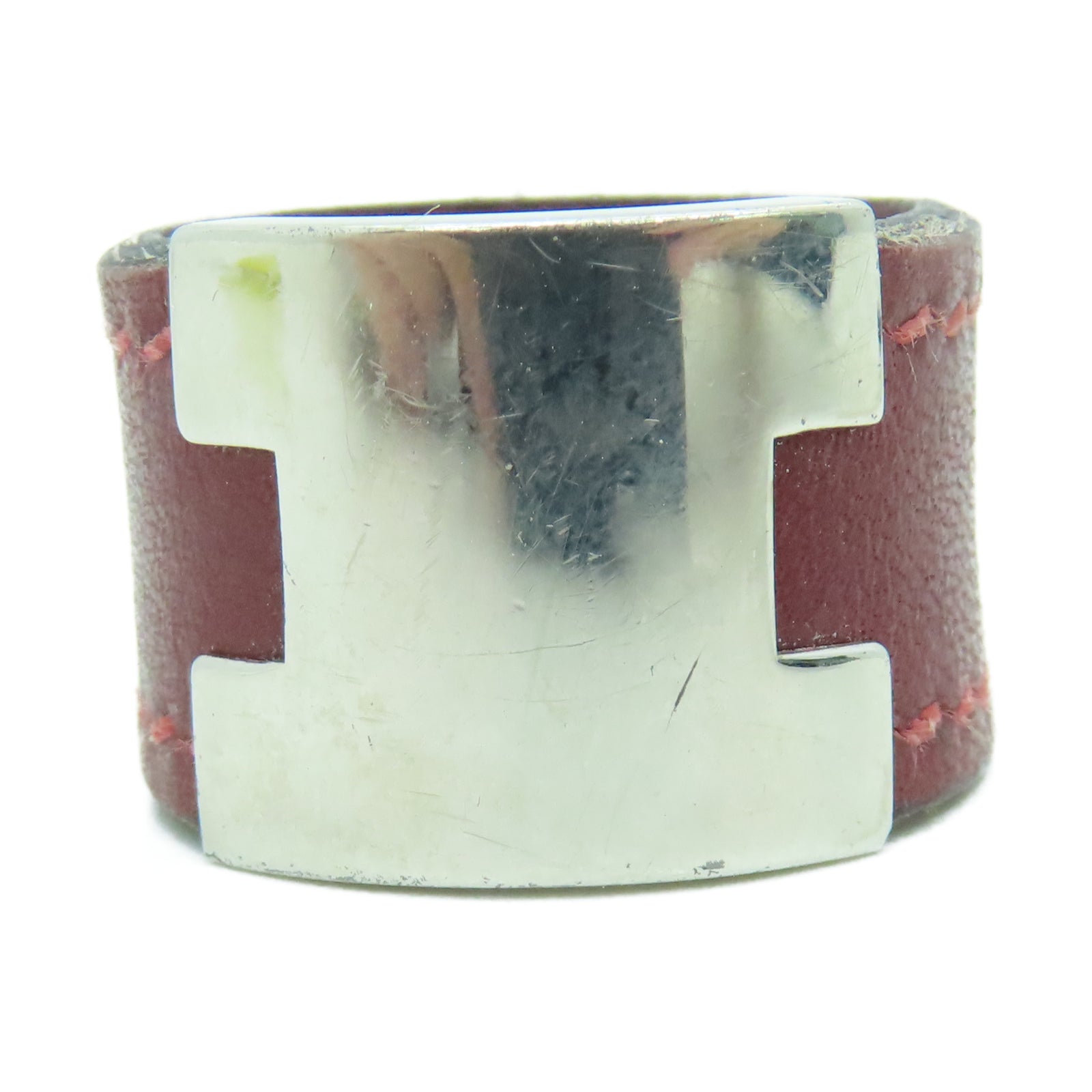 HERMES Veau Swift皮革Ring银扣戒指US#7