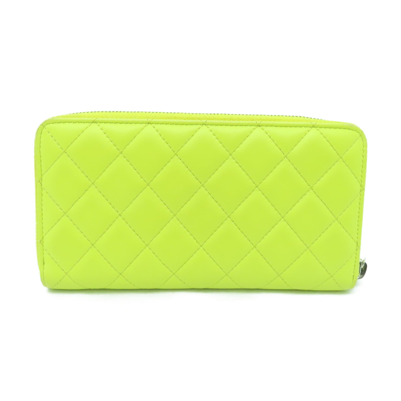 CHANEL 菱格羊皮皮革Wallet銀扣長錢包黃色