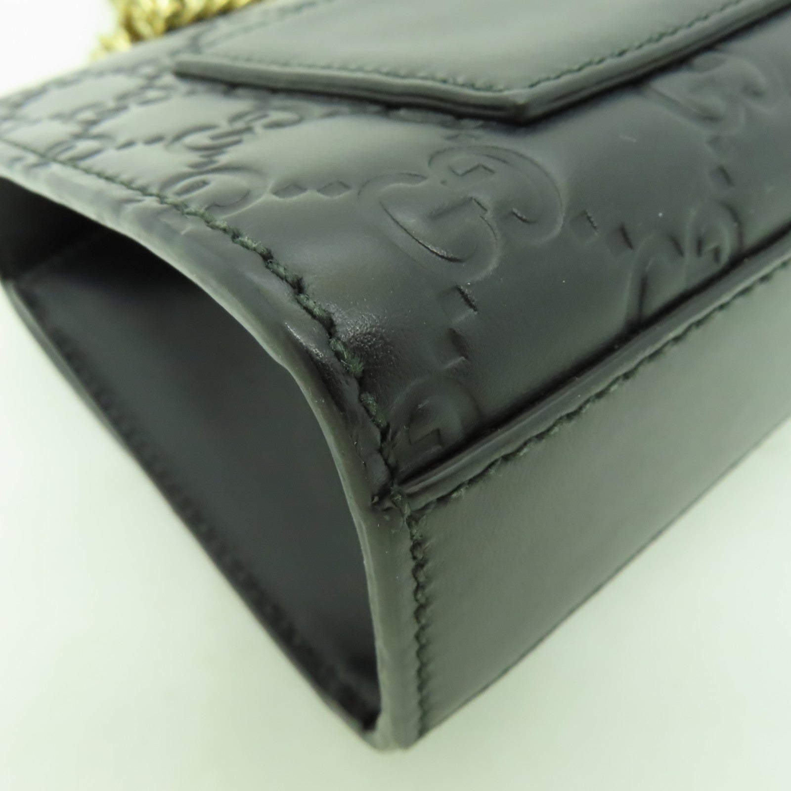 GUCCI 牛皮皮革Chain Shoulder Bag金扣鏈帶肩背袋黒色