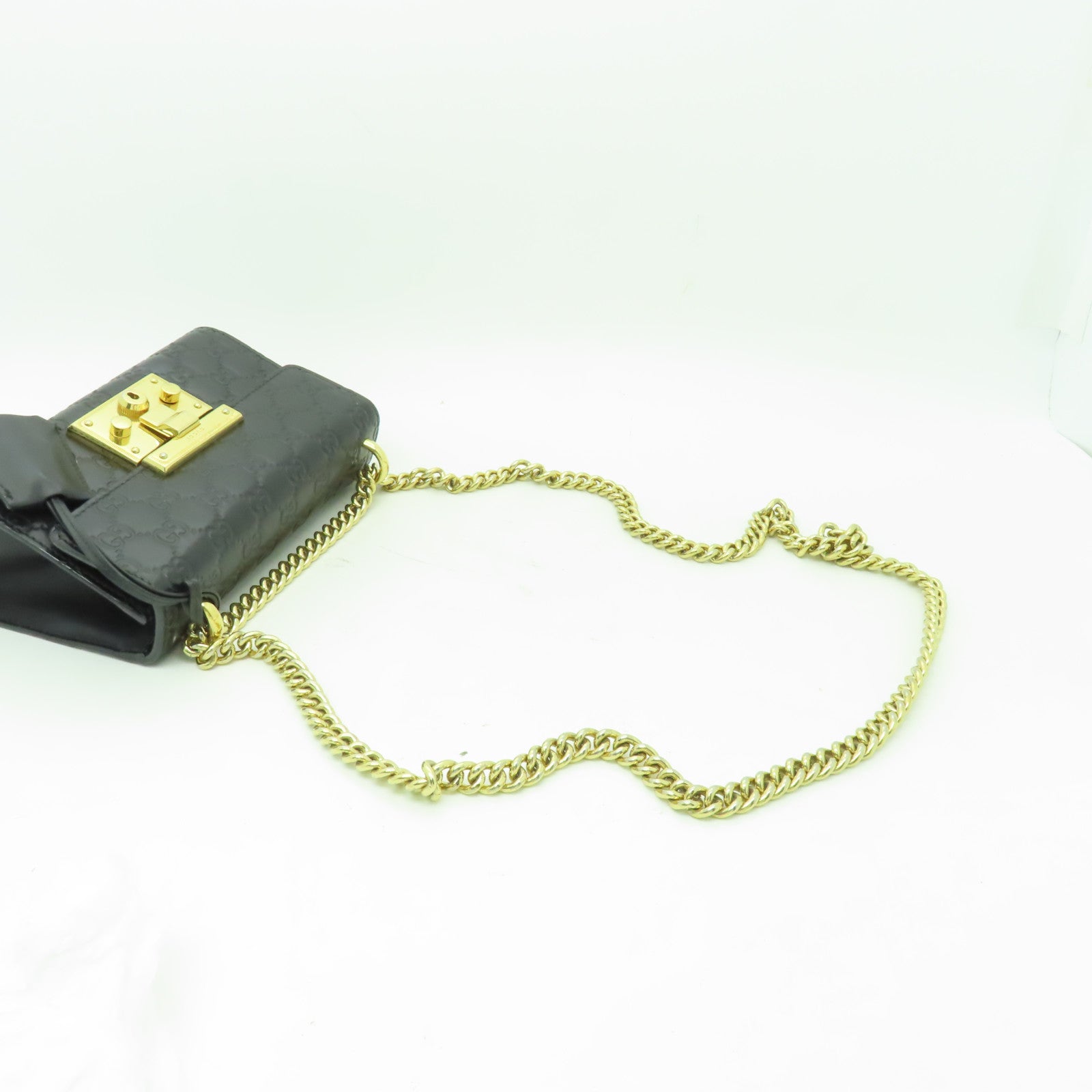 GUCCI 牛皮皮革Chain Shoulder Bag金扣鏈帶肩背袋黒色