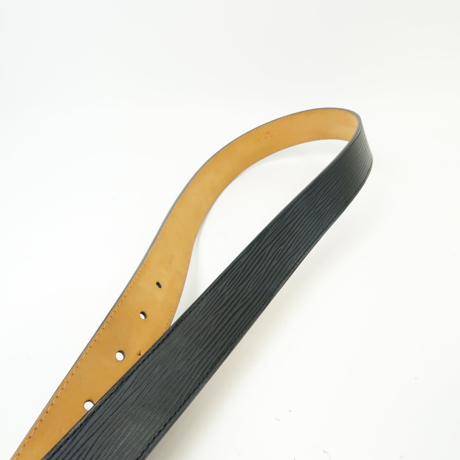 LOUIS VUITTON Epi Belt銀扣皮帶黒色