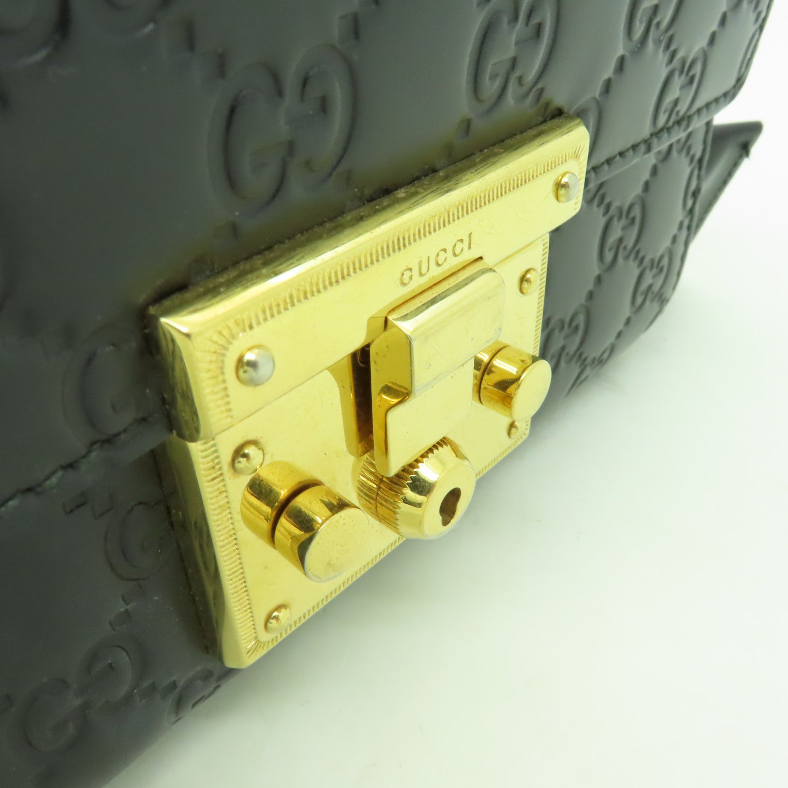 GUCCI 牛皮皮革Chain Shoulder Bag金扣鏈帶肩背袋黒色