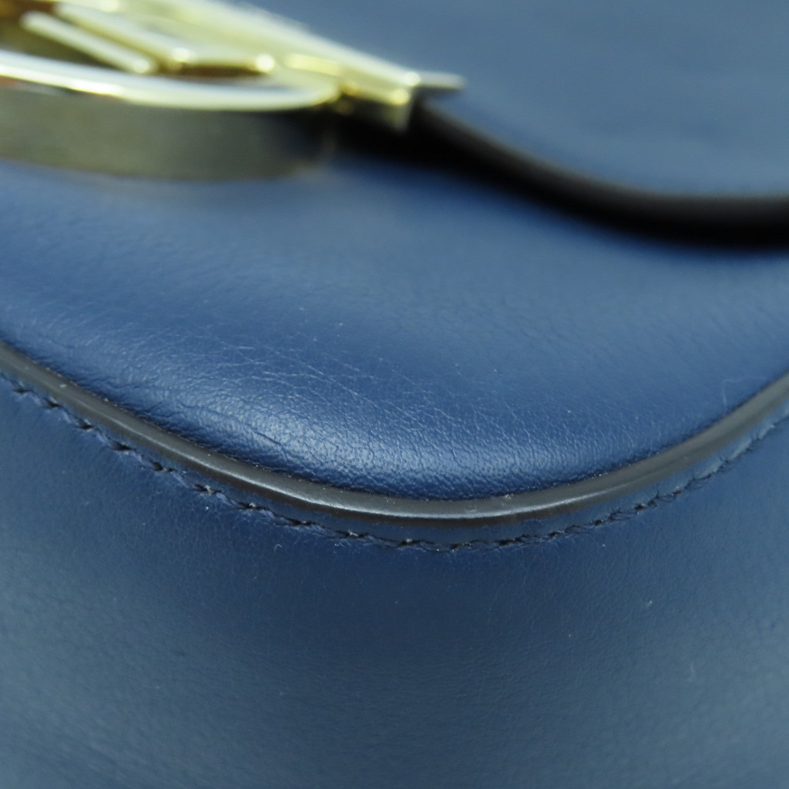 Salvatore Ferragamo Leather Shoulder Bag Gold Buckle Blue