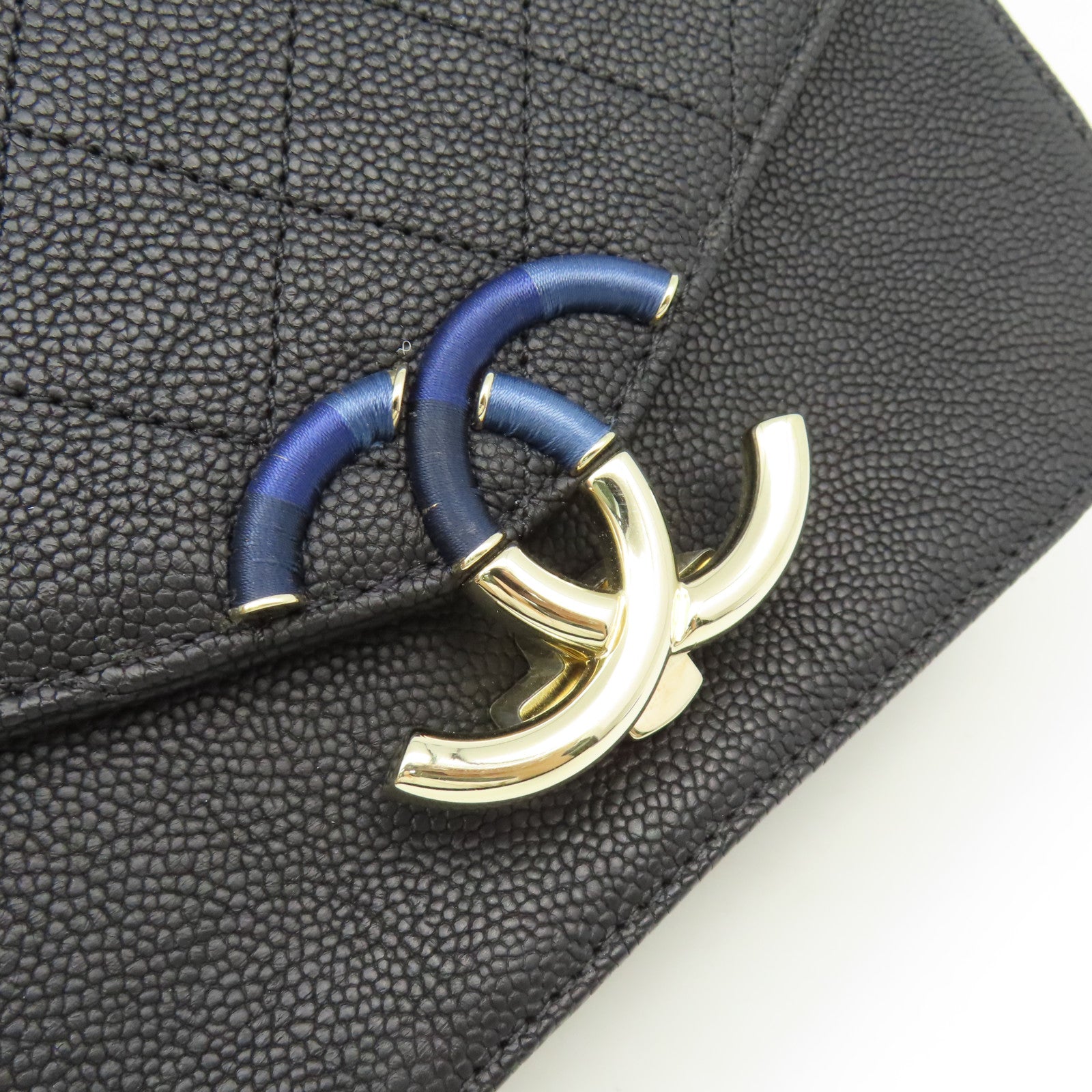 CHANEL 菱格Caviar皮革2Way Shoulder Bag金扣鏈帶手挽肩背兩用袋黑色
